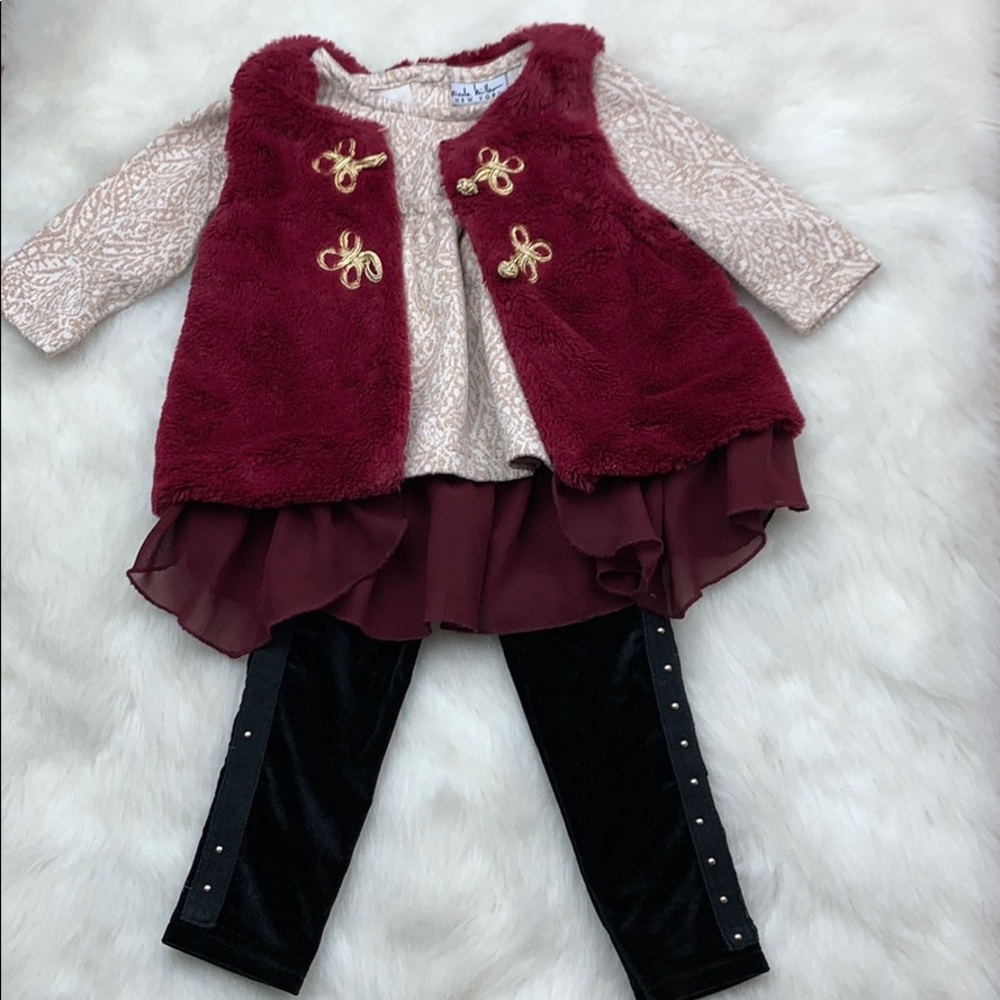 Toddler Girls 3 piece fur vest sweater pants set
